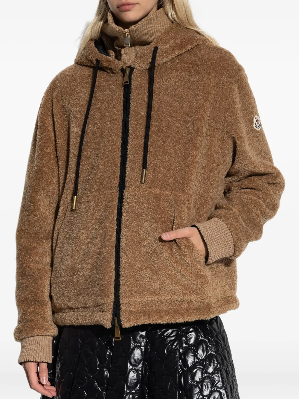 Moncler Fleece jack met capuchon Bruin