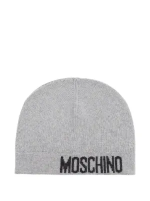 ✨Moschino Black and Gray Logo Beanie Moschino Ribbed Logo Beanie | Grey | FARFETCH CA main image 3