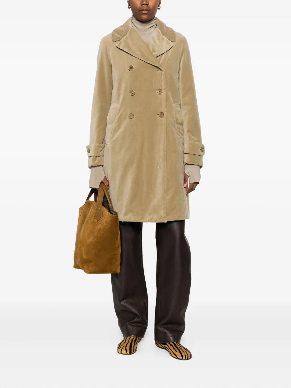 Aspesi Double-breasted Velvet Coat In Brown