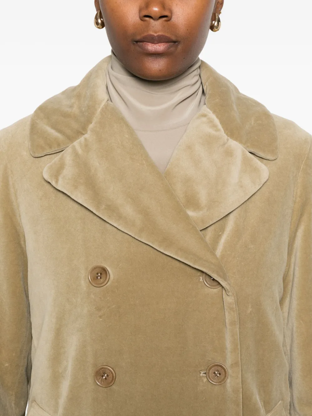 Aspesi Double-breasted Velvet Coat In Brown