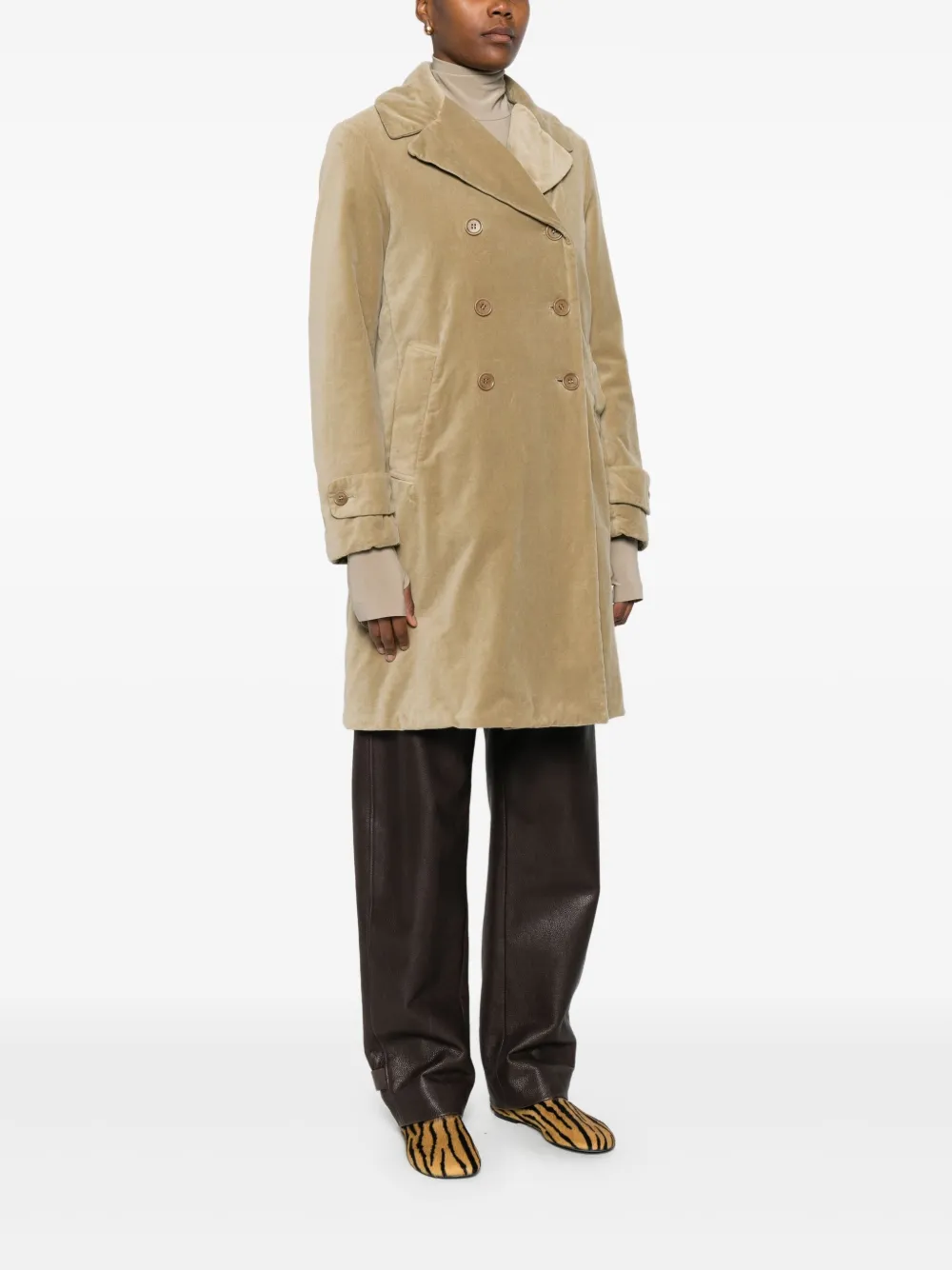 Aspesi Double-breasted Velvet Coat In Brown