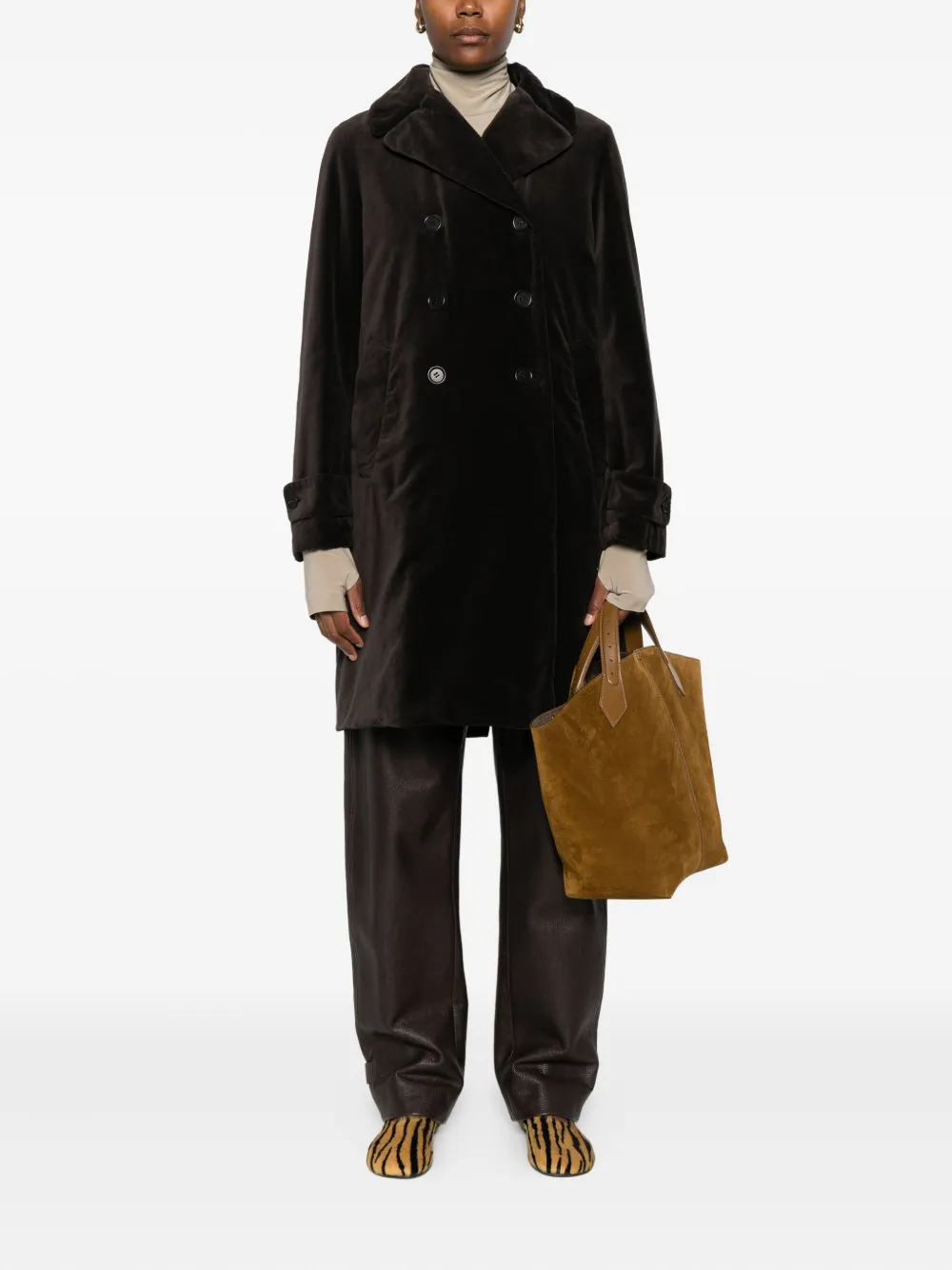 Aspesi Double-breasted Velvet Coat In Brown