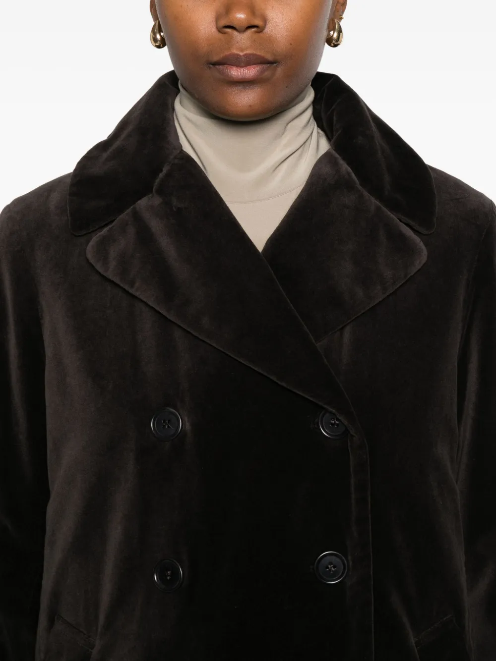 Aspesi Double-breasted Velvet Coat In Brown