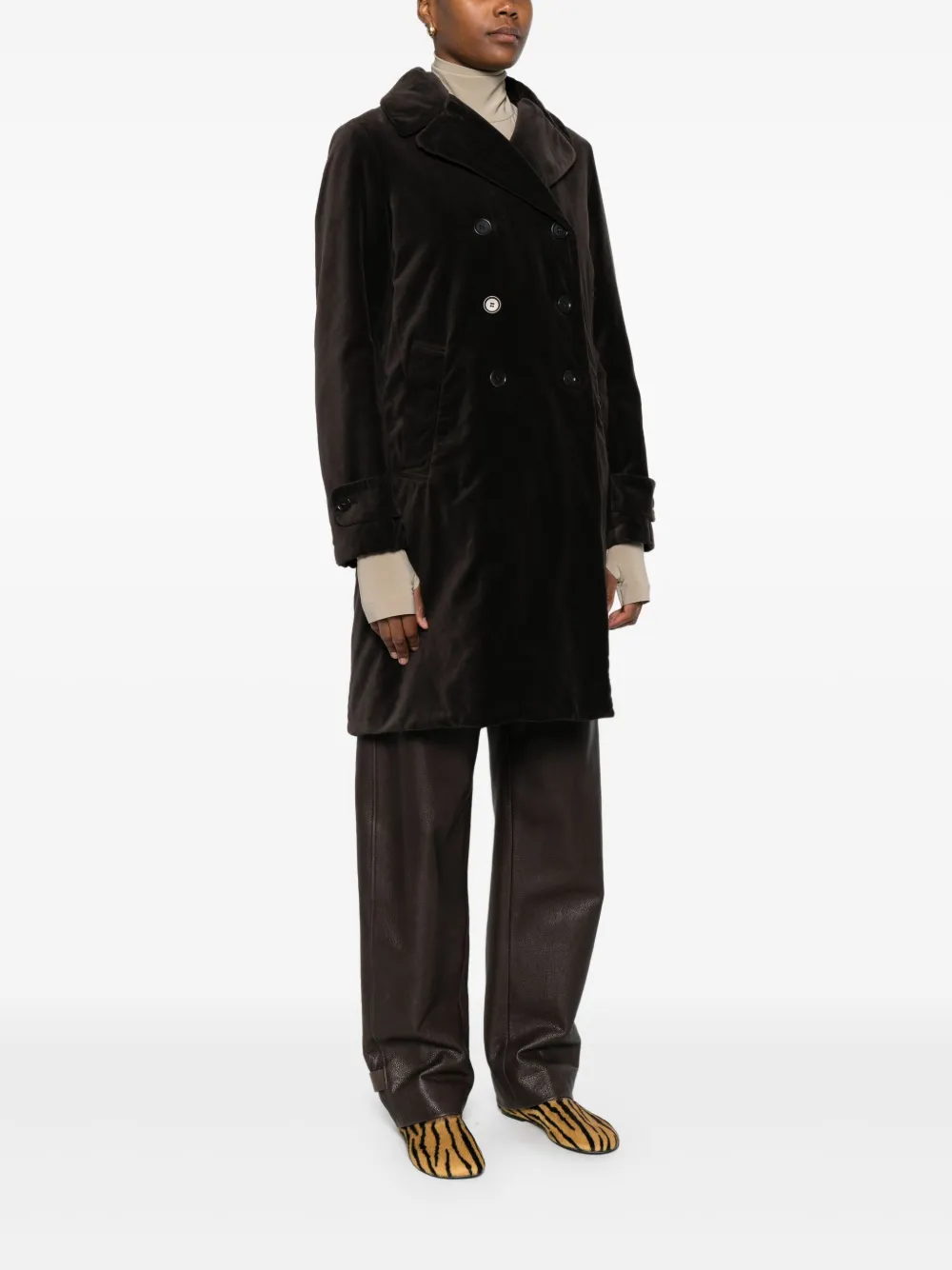 Aspesi Double-breasted Velvet Coat In Brown
