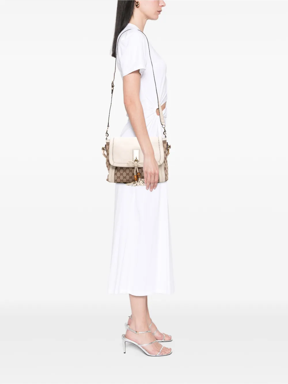 Pre-owned Gucci 2016-2025 Gg Canvas Bella Flap Satchel In Brown