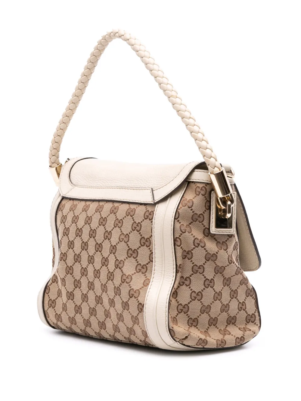 Pre-owned Gucci 2016-2025 Gg Canvas Bella Flap Satchel In Brown