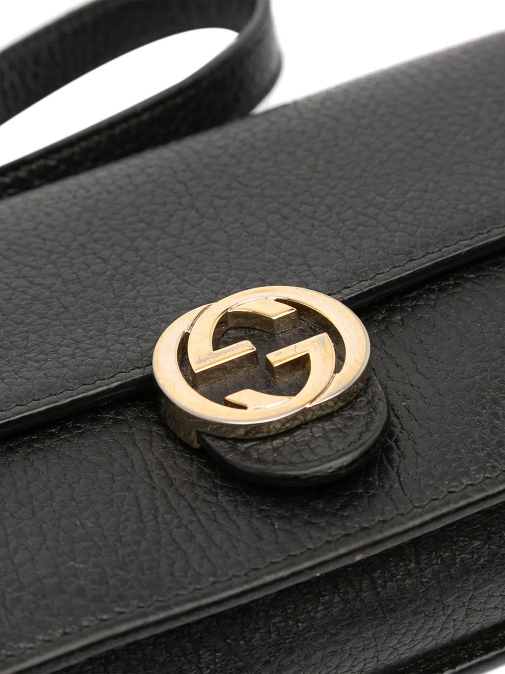 Pre-owned Gucci 2016-2025 Leather Interlocking G Dollar Wallet On Chain Crossbody Bag In Black