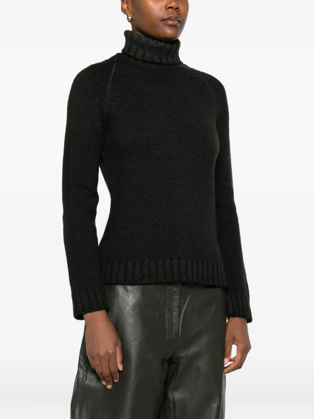 Base Turtleneck Ribbed Sweater In Green