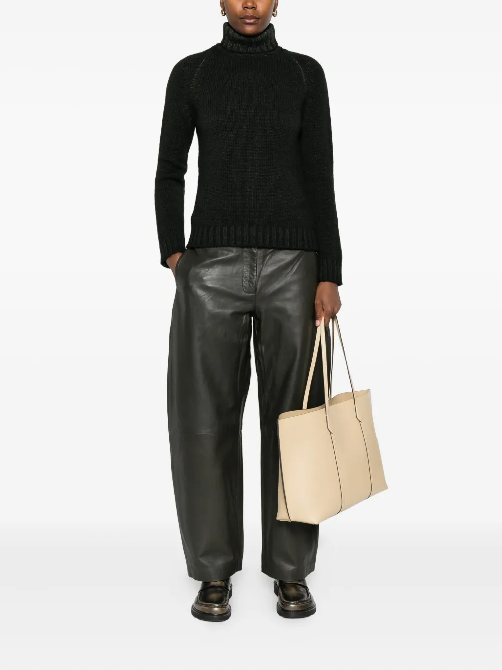 Base Turtleneck Ribbed Sweater In Green