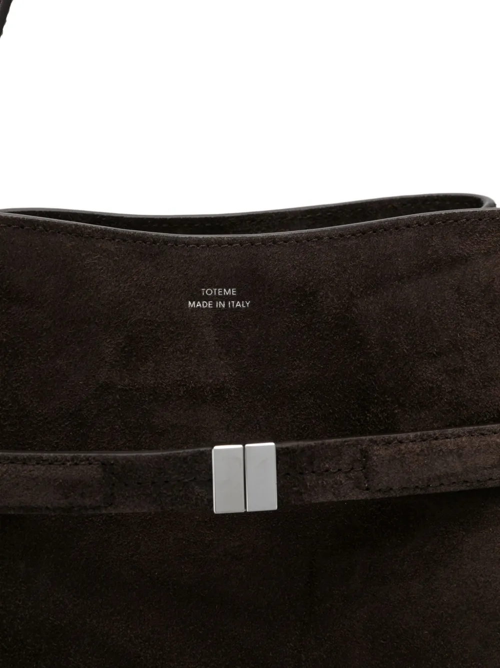 Totême Toteme Belted Suede Leather Bucket Bag In Brown