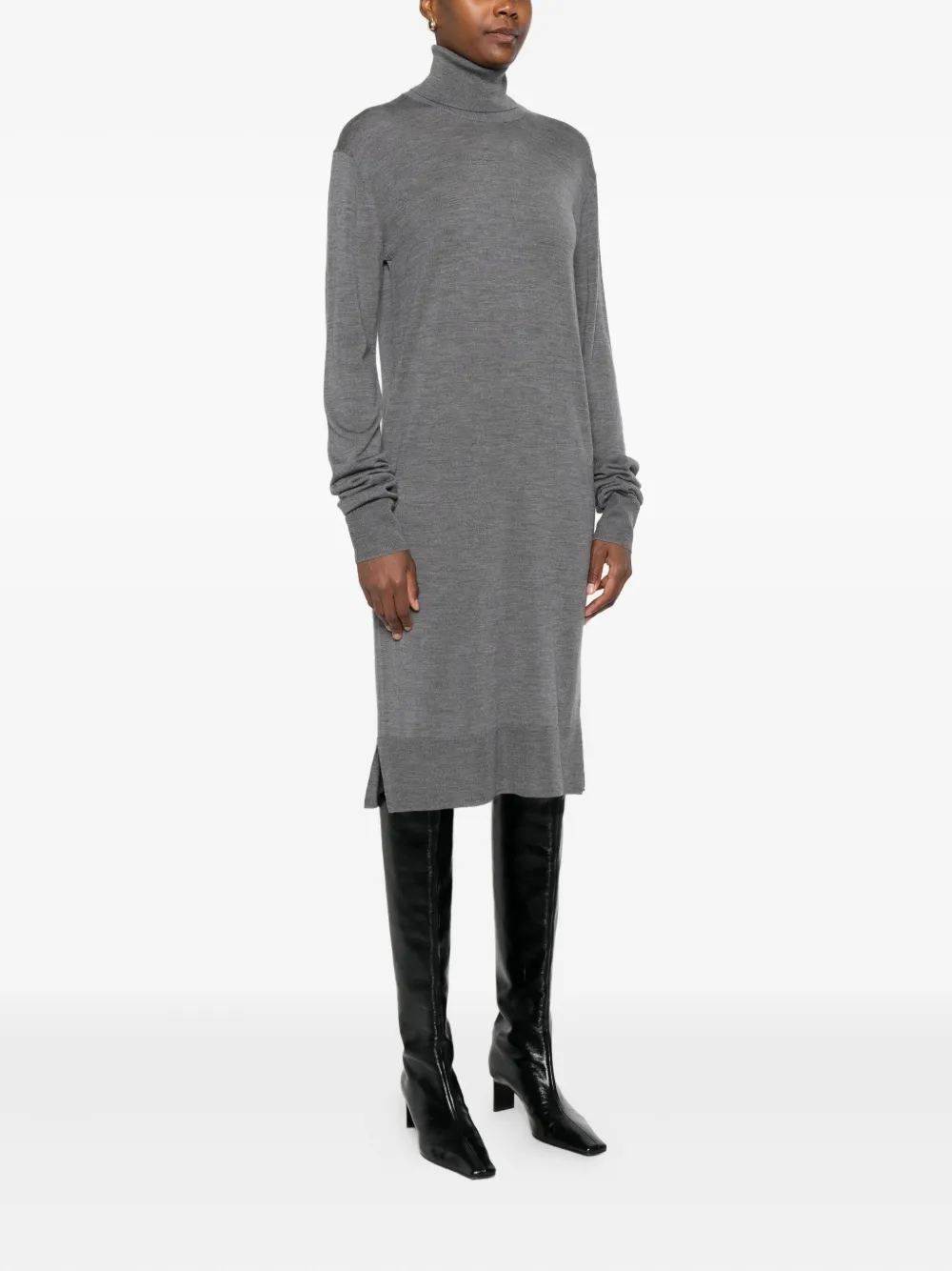Totême Toteme Wool Turtle-neck Midi Dress In Gray