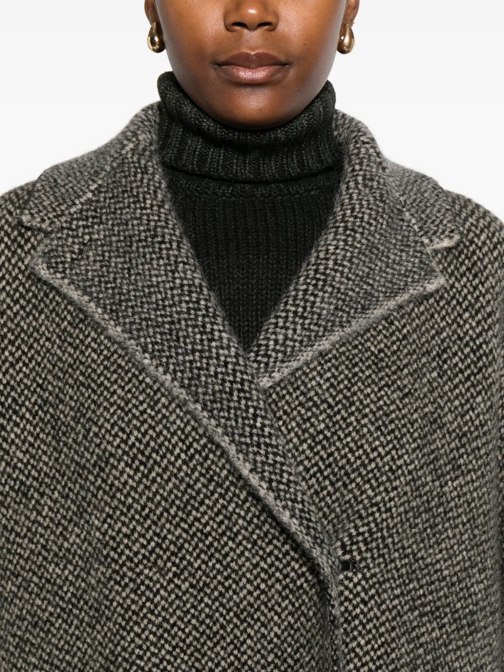 Boboutic Herringbone-weave Pocket Coat In Black