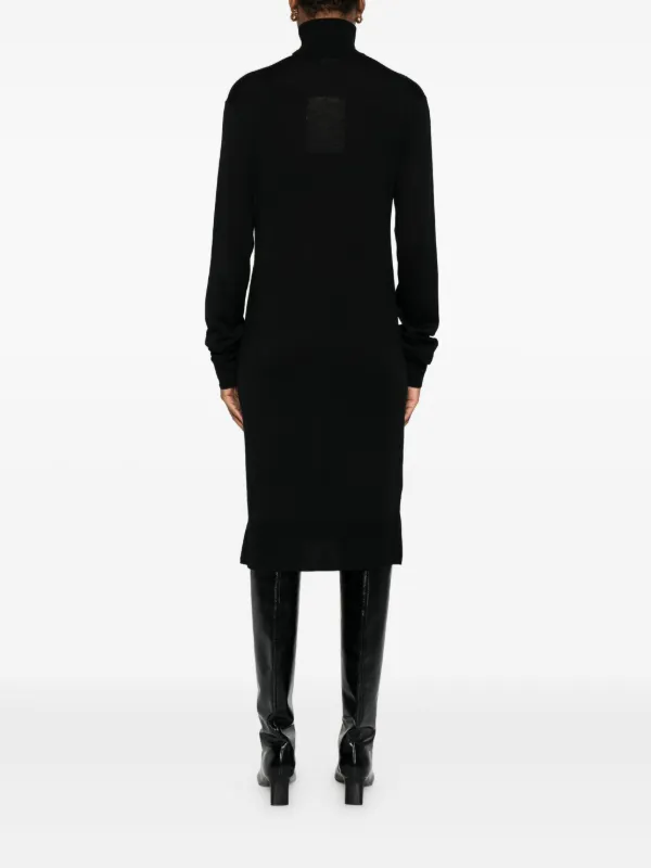 black long sleeve turtleneck midi dress Ribbed Long Sleeve Turtleneck Midi Dress Black