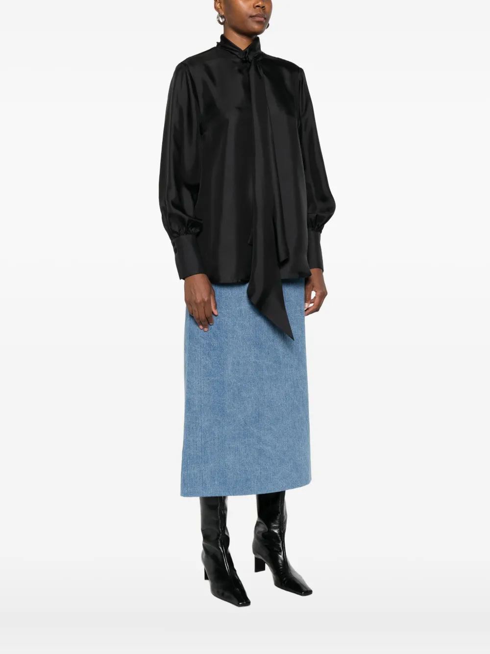 Archivio '67 Asymmetric-hem Silk Blouse In Black