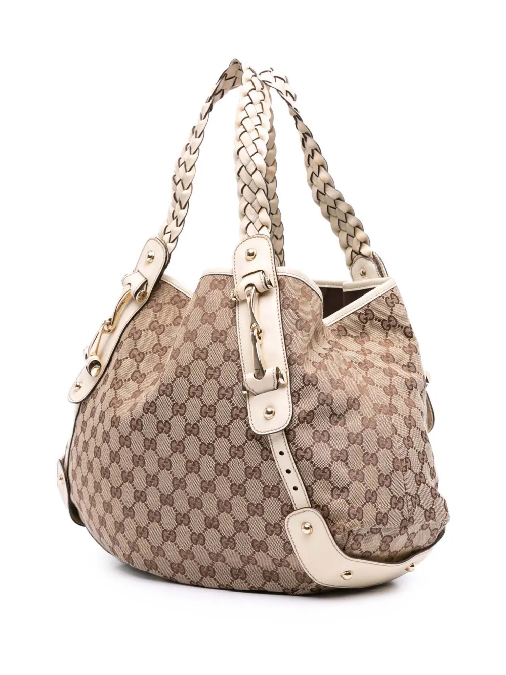 Pre-owned Gucci 2000-2015 Gg Canvas Horsebit Pelham Shoulder Bag In Brown