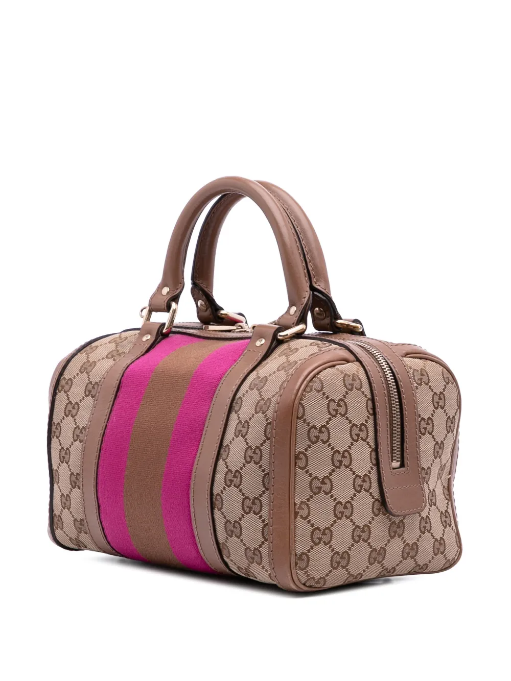 Pre-owned Gucci 2016-2025 Small Gg Canvas Web Joy Boston Bag Satchel In Brown