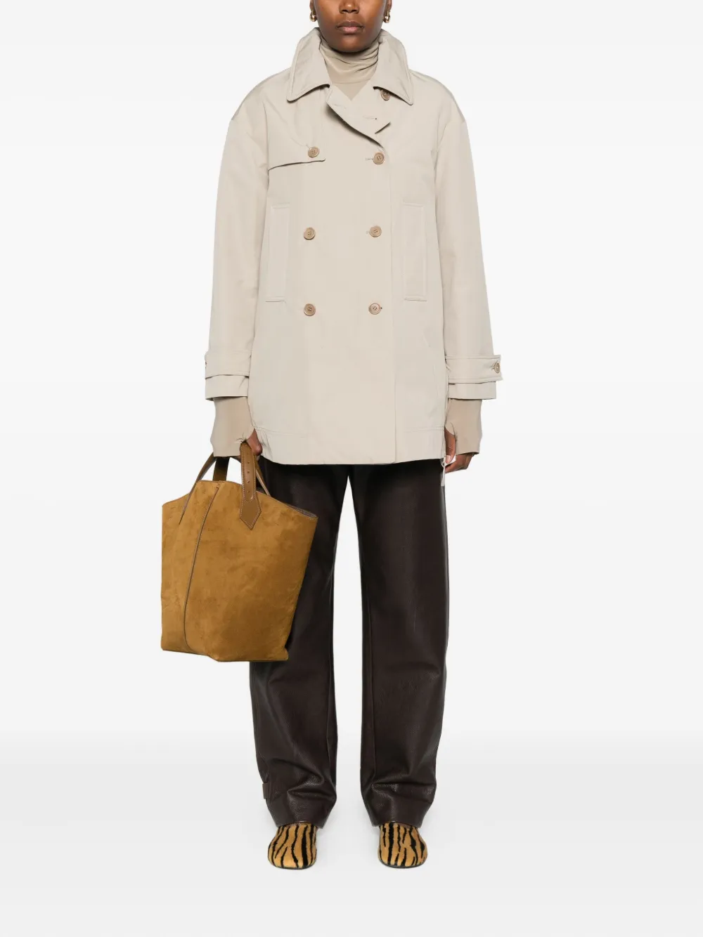 Aspesi Double-breasted Zip-detail Coat In Neutral