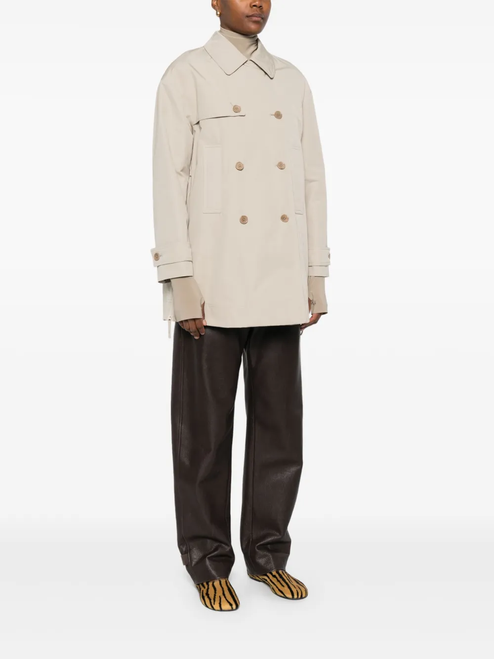 Aspesi Double-breasted Zip-detail Coat In Neutral