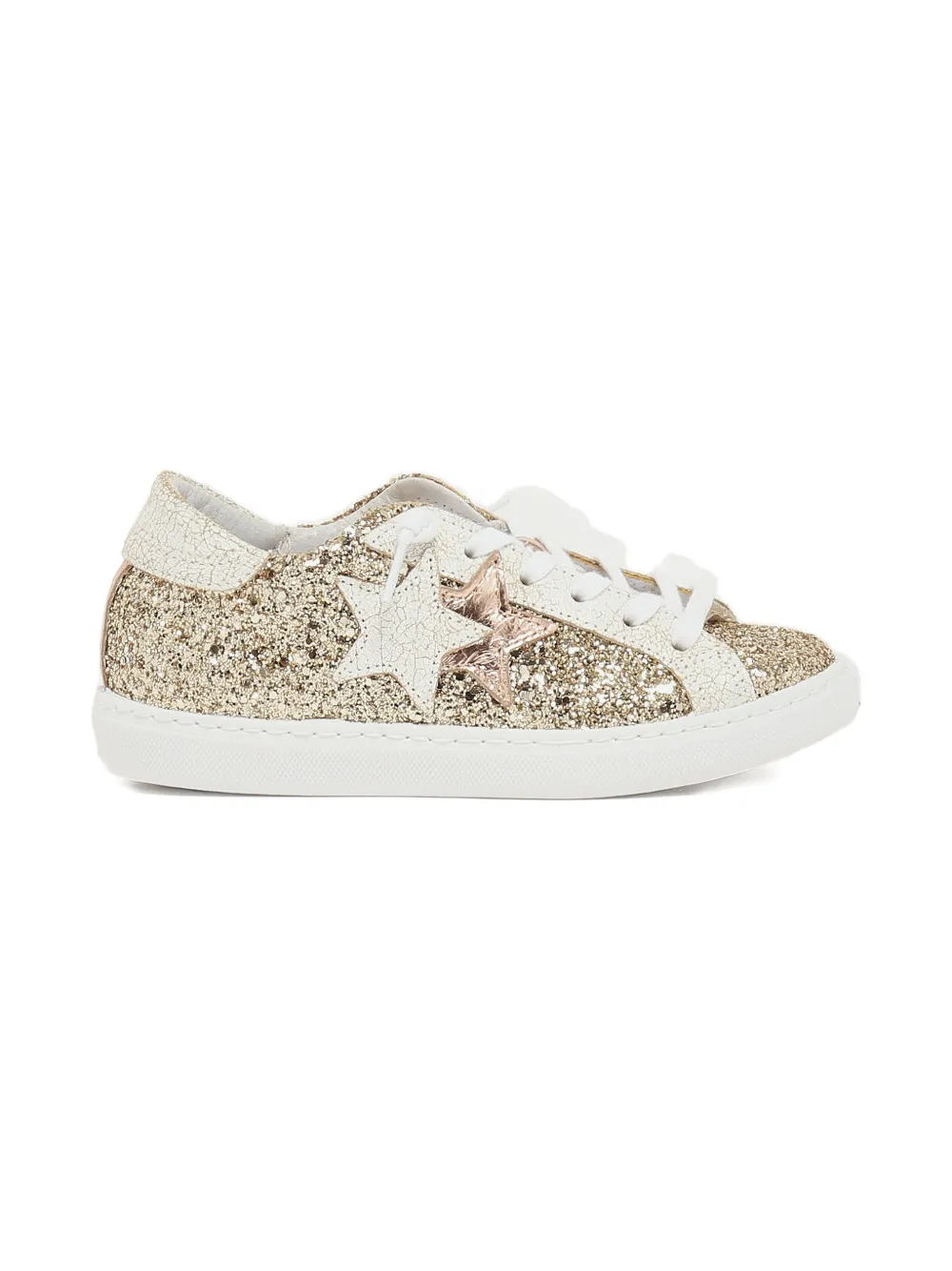 2 Star Kids Sneakers met glitters en sterpatch Goud