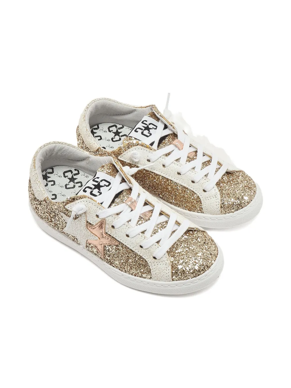 2 Star Kids star-patch glitter sneakers Gold