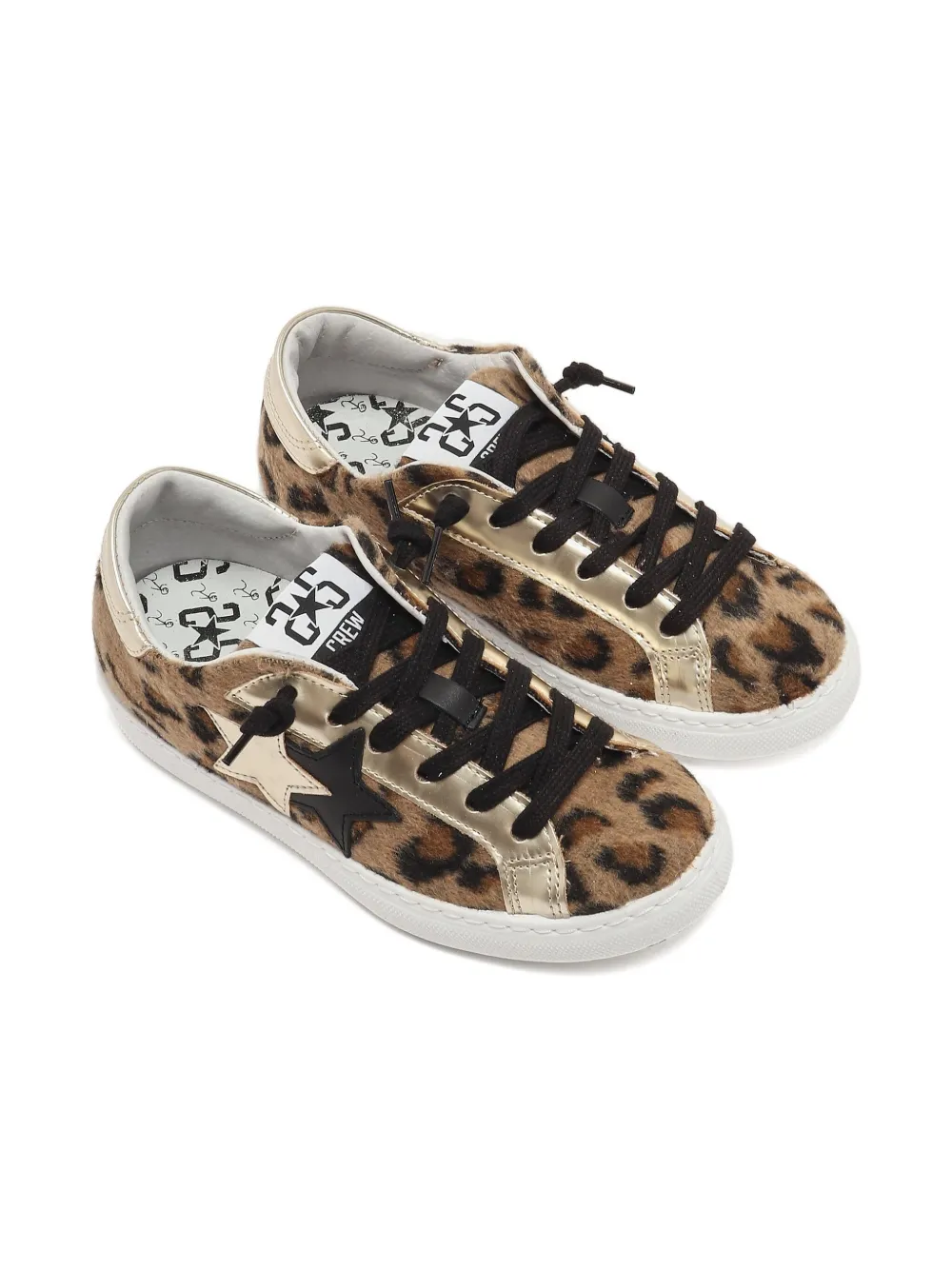 2 Star Kids Sneakers met luipaardprint en sterpatch Bruin