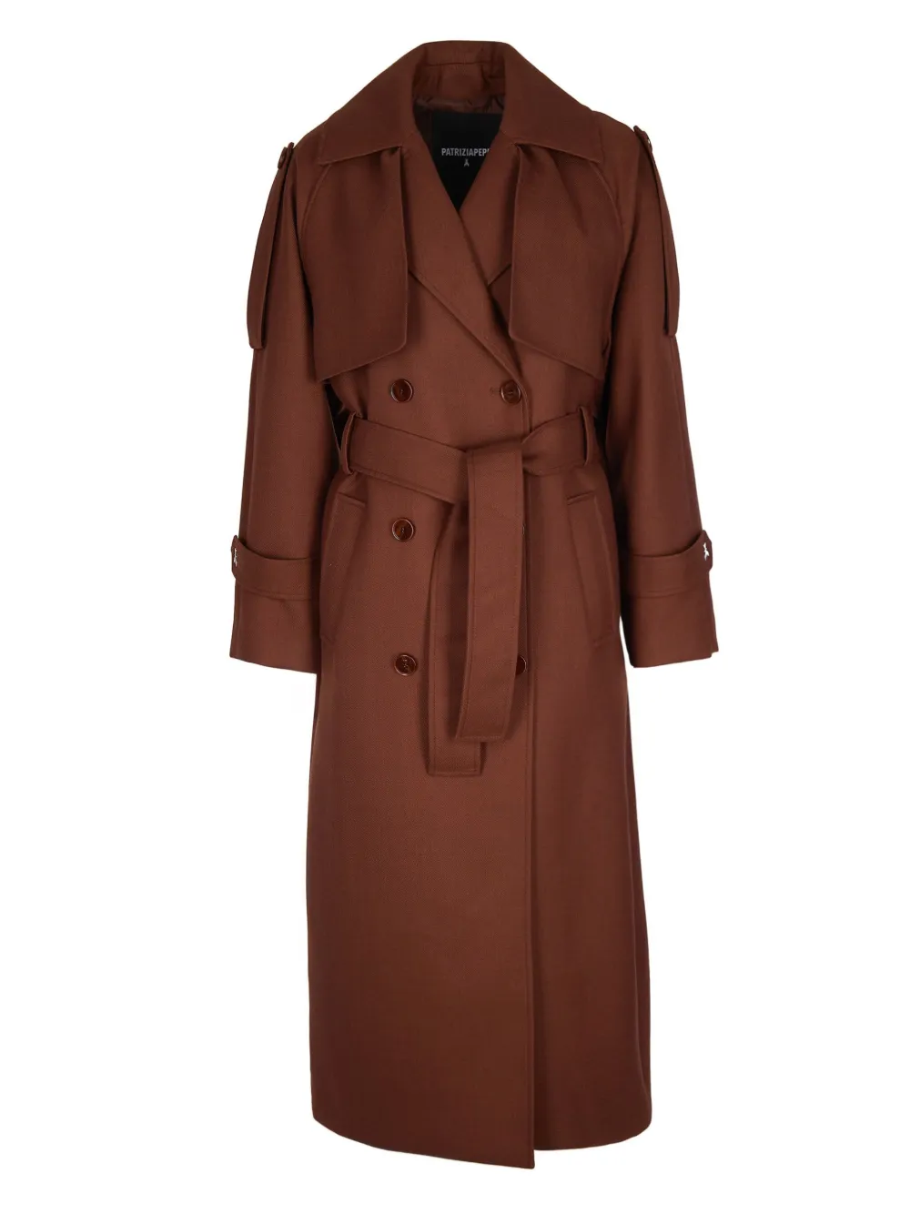 Patrizia Pepe Brown Wool Blend Trench Coat With Belted Waist In Brown