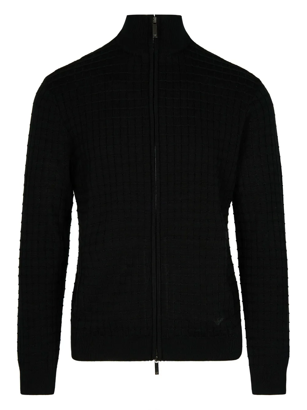 Emporio Armani zip-front grid-pattern cardigan | Black | Image 1