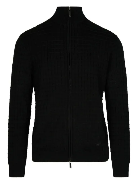 Emporio Armani zip-front grid-pattern cardigan