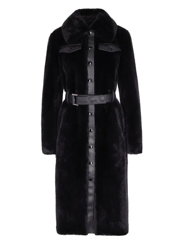 Patrizia Pepe ベルテッド エコファーコート | ブラック | FARFETCH JP