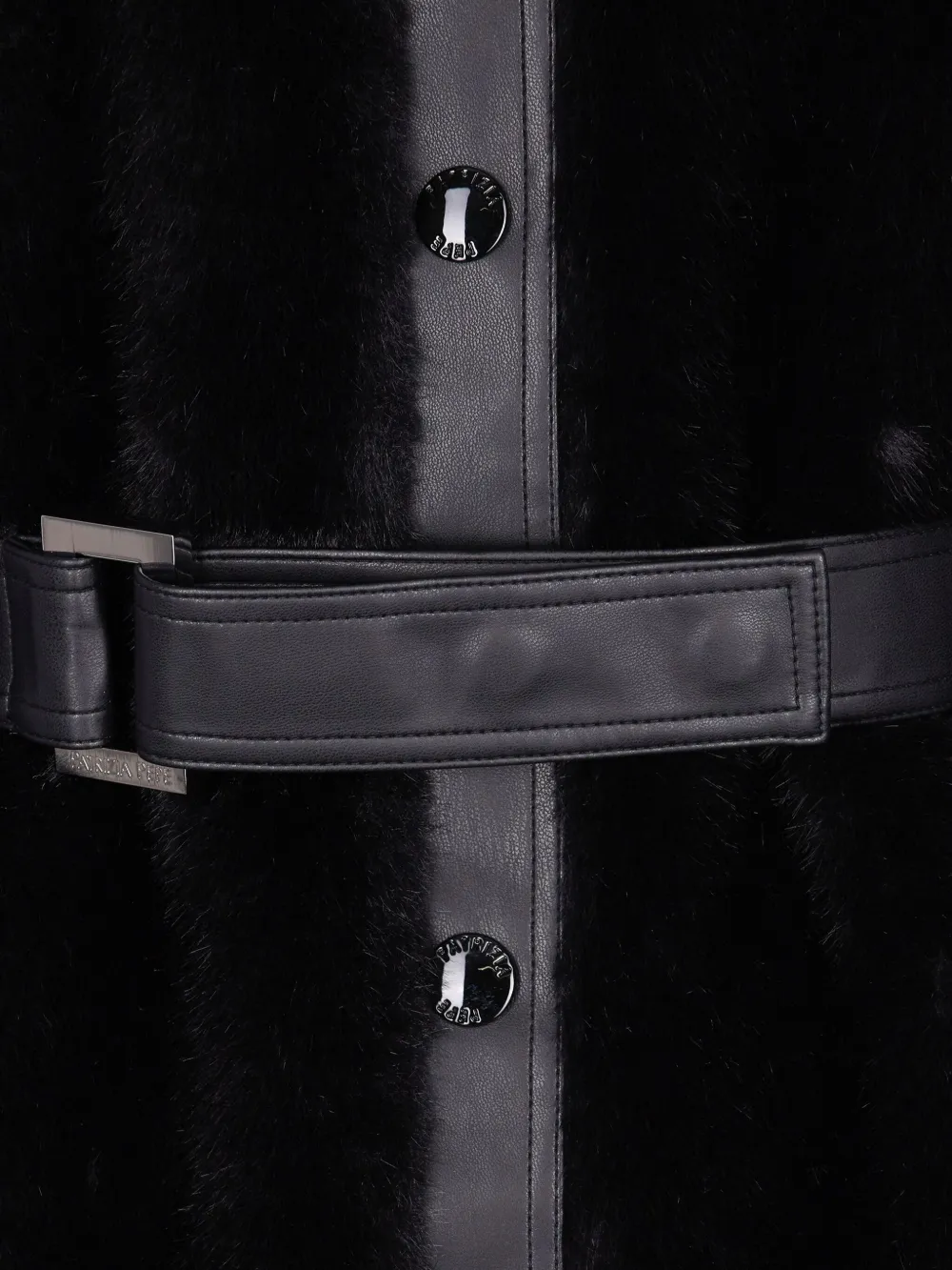 Patrizia Pepe Faux Fur Coat With Maxi Collar And Logo Buttons In Black