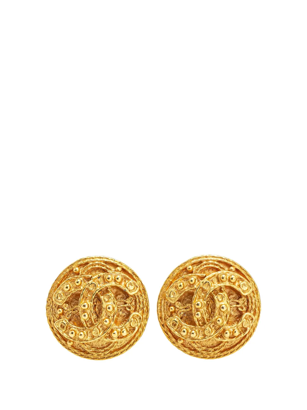CHANEL Pre-Owned 1994 Gold Plated CC Round Clip on Earrings costume CHANEL Pre-Owned 1994 Gold Plated CC Round Clip on Earrings costume
