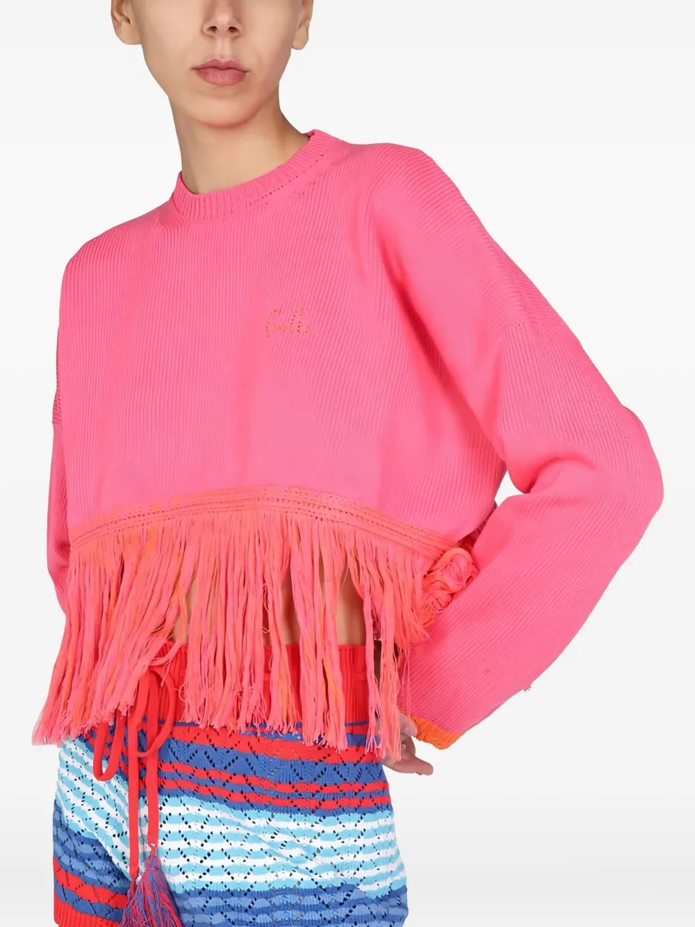 Gallo Fringed Long-sleeves Sweater In Pink