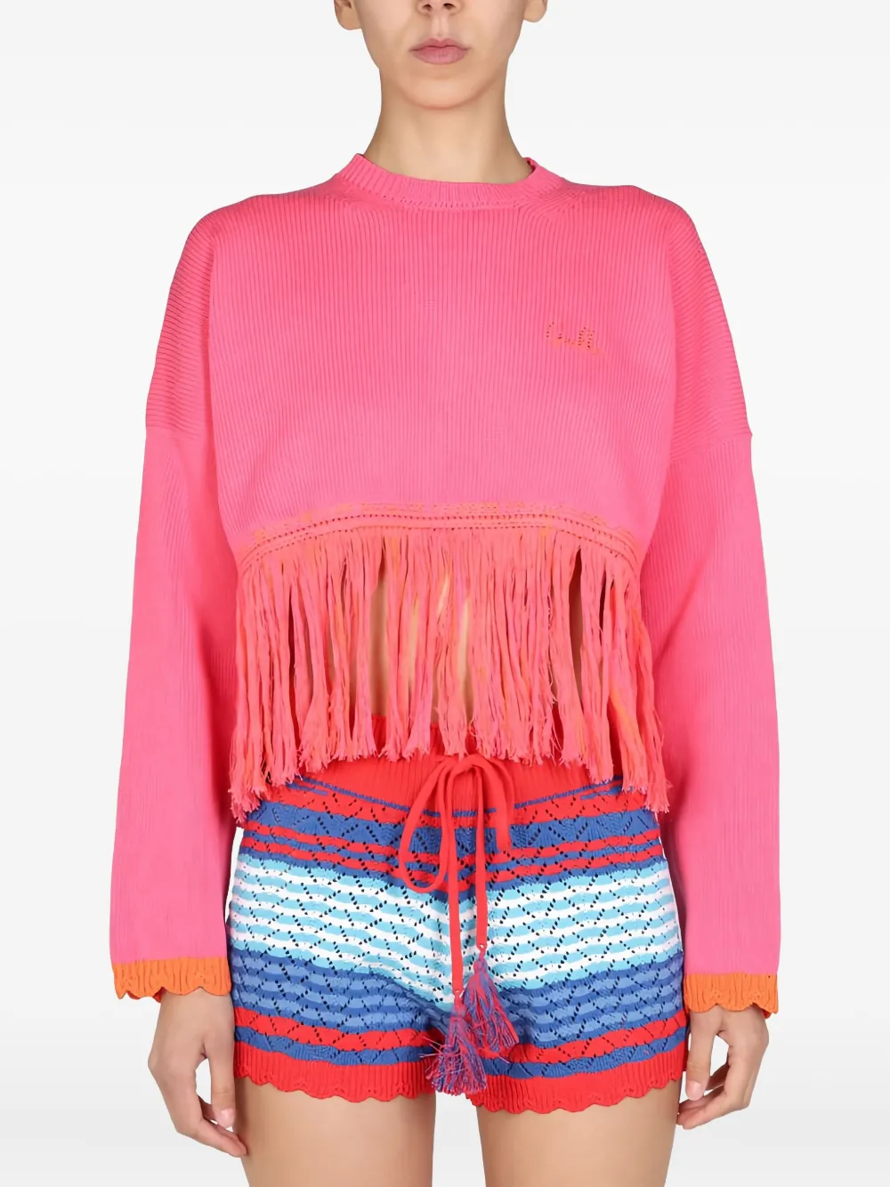 Gallo Fringed Long-sleeves Sweater In Pink