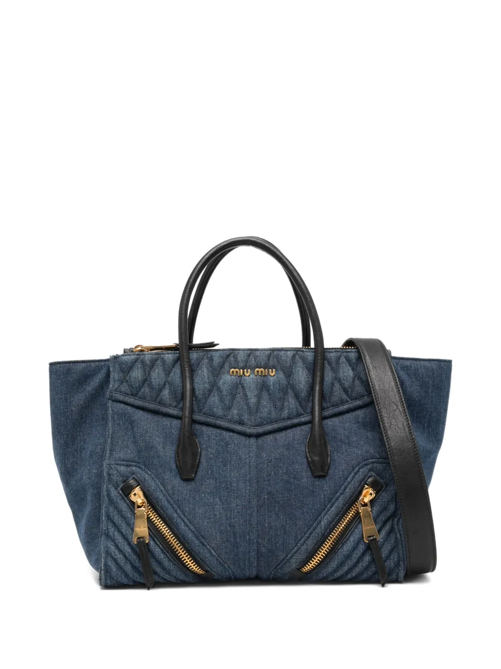 Miu Miu Quilted-panel Tote Bag In Blue