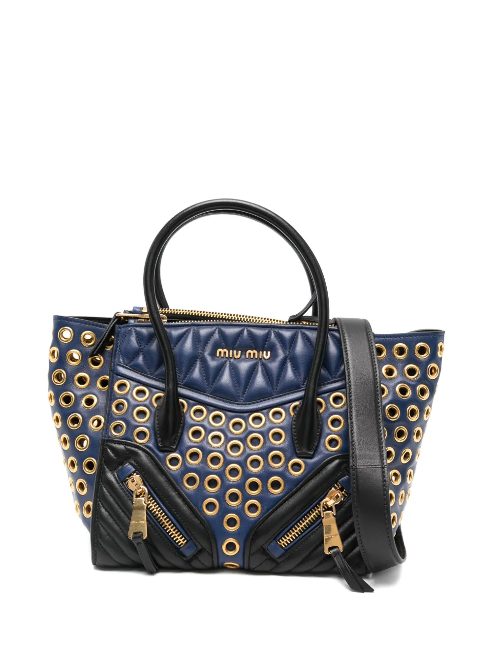 Miu Miu panelled quilted eyelet-detail tote bag | Blue | Image 1