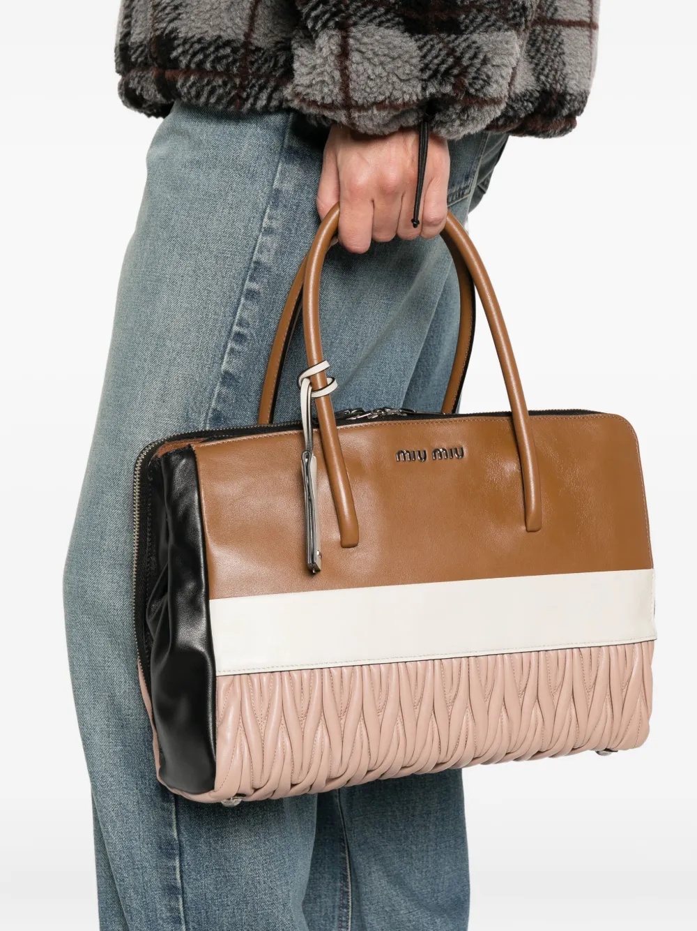 Miu Miu ruched logo-detail tote bag - Bruin