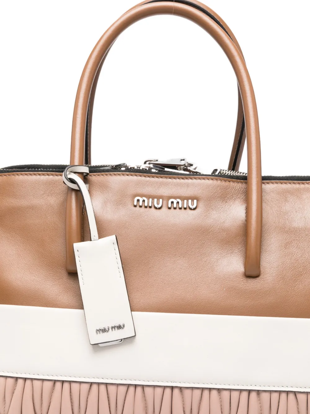 Miu Miu Ruched Logo-detail Tote Bag In Brown