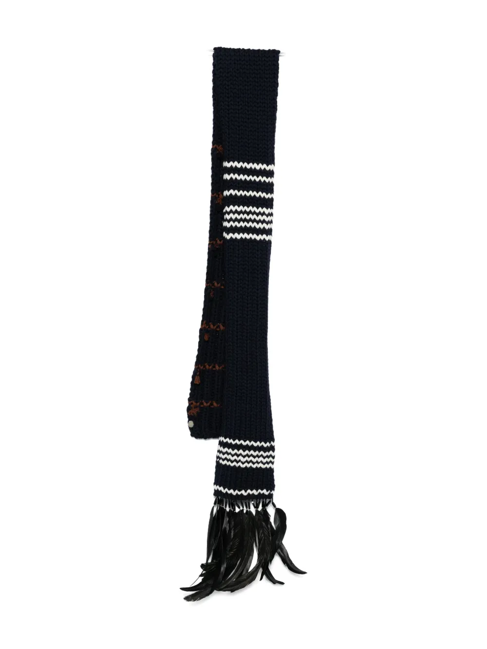 Prada Striped Feather-trimmed Scarf In Blue