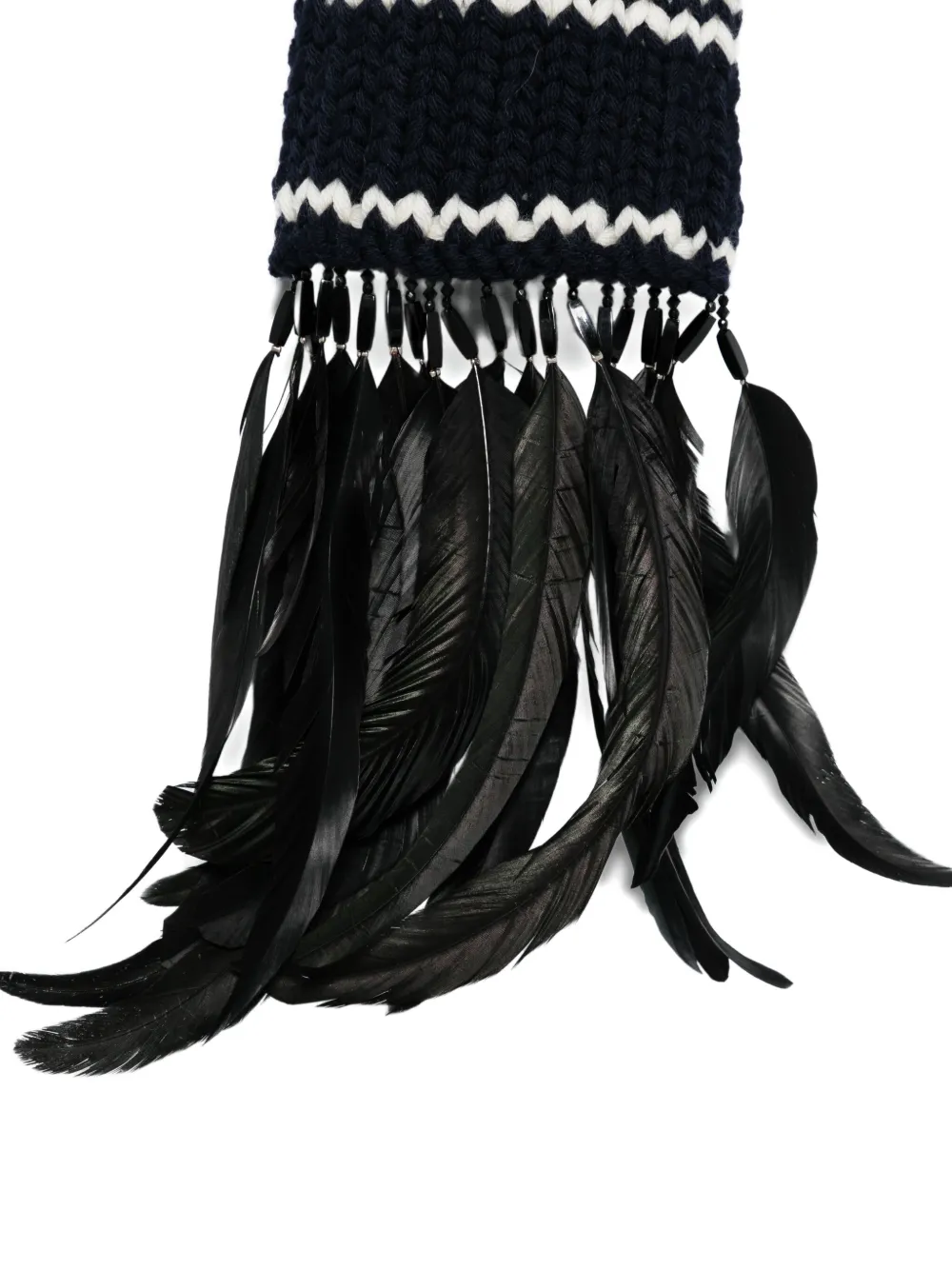 Prada Striped Feather-trimmed Scarf In Blue