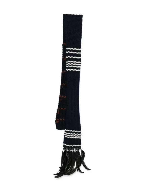 Prada Striped Feather-trimmed Scarf in Blue