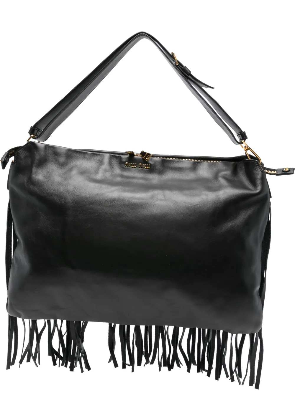 Miu Miu Fringe Leather Shoulder Bag In Black