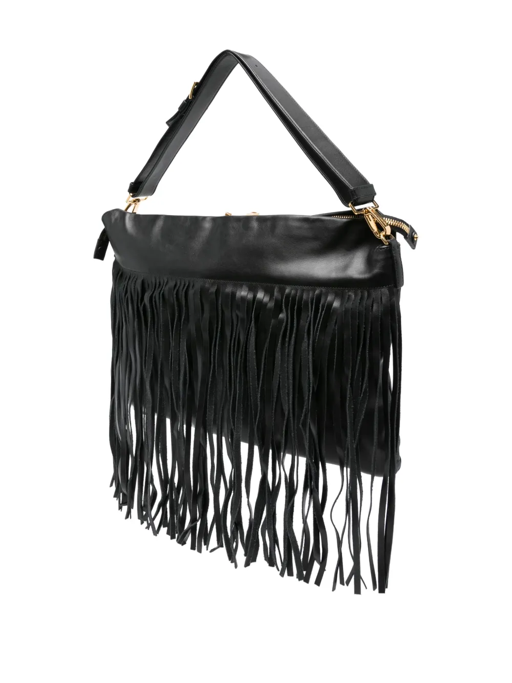 Miu Miu Fringe Leather Shoulder Bag In Black