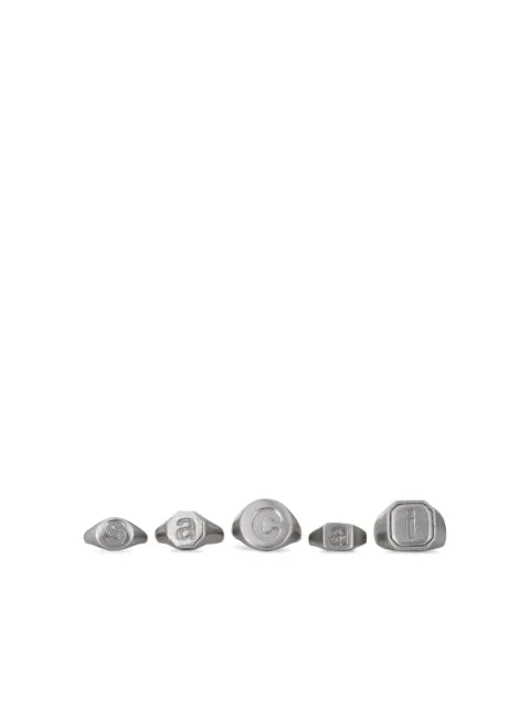 sacai debossed-letter adjustable ring set (set of five)