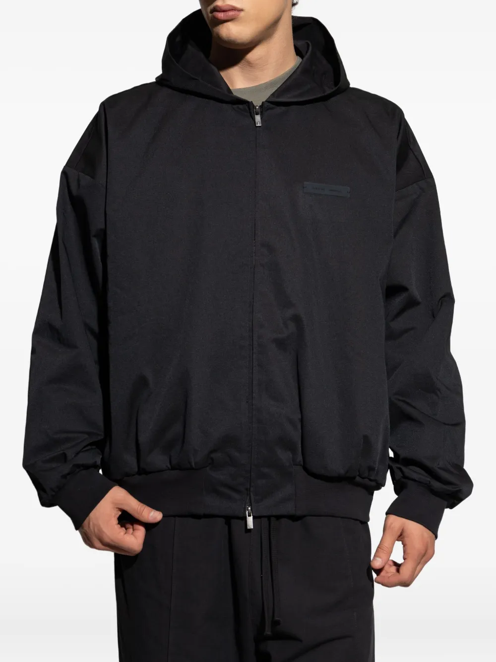 Essentials Logo-patch Hooded Jacket In Black