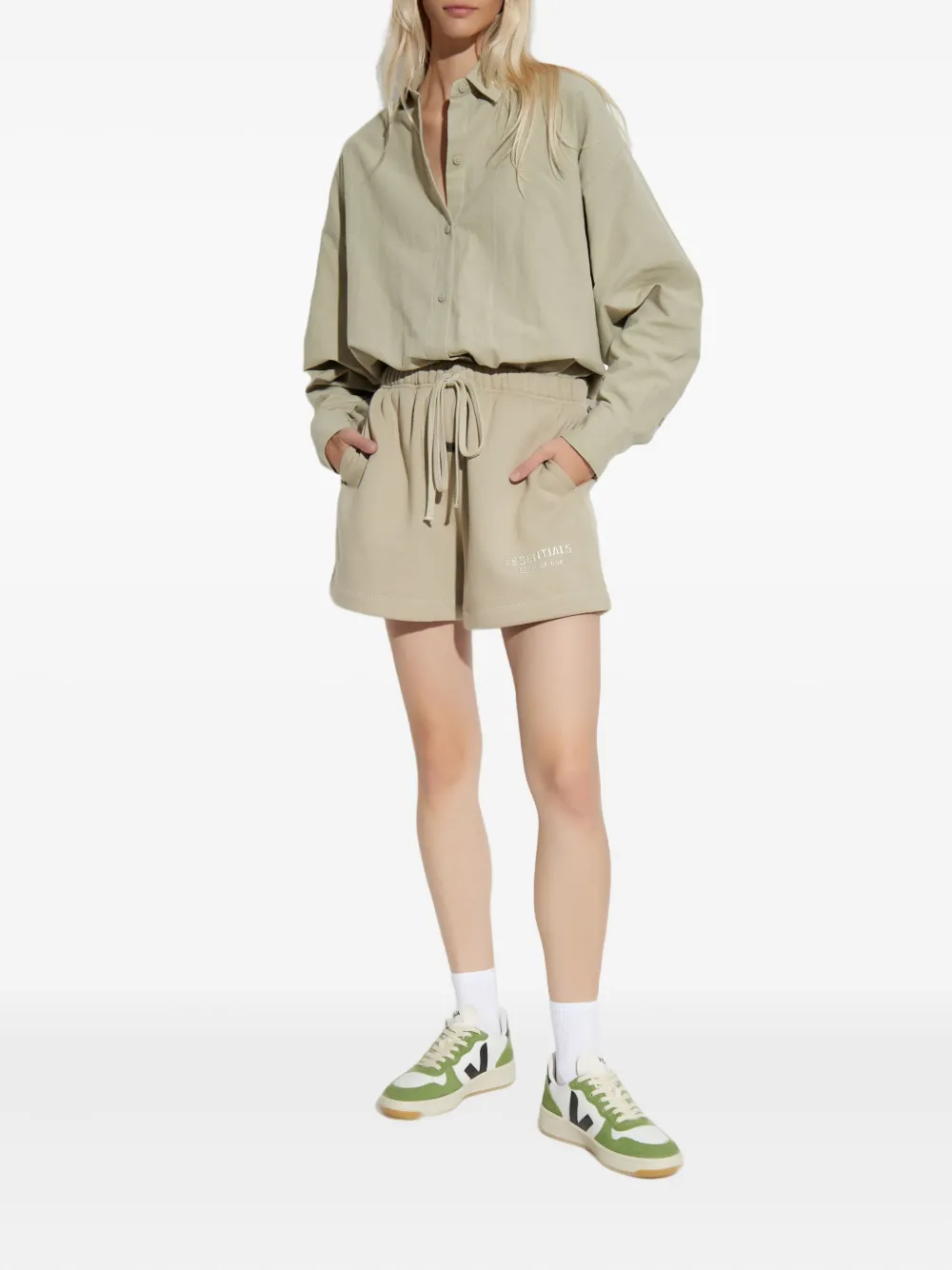 Essentials Drawstring-waist Logo Shorts In Brown