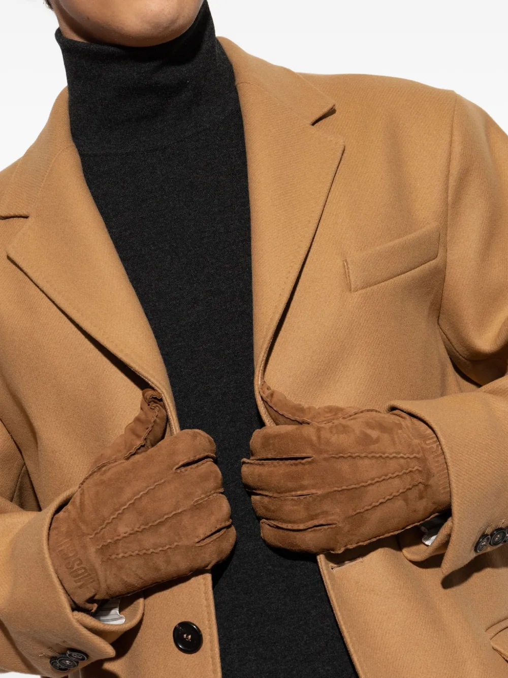 Moschino Logo-debossed Gloves In Brown