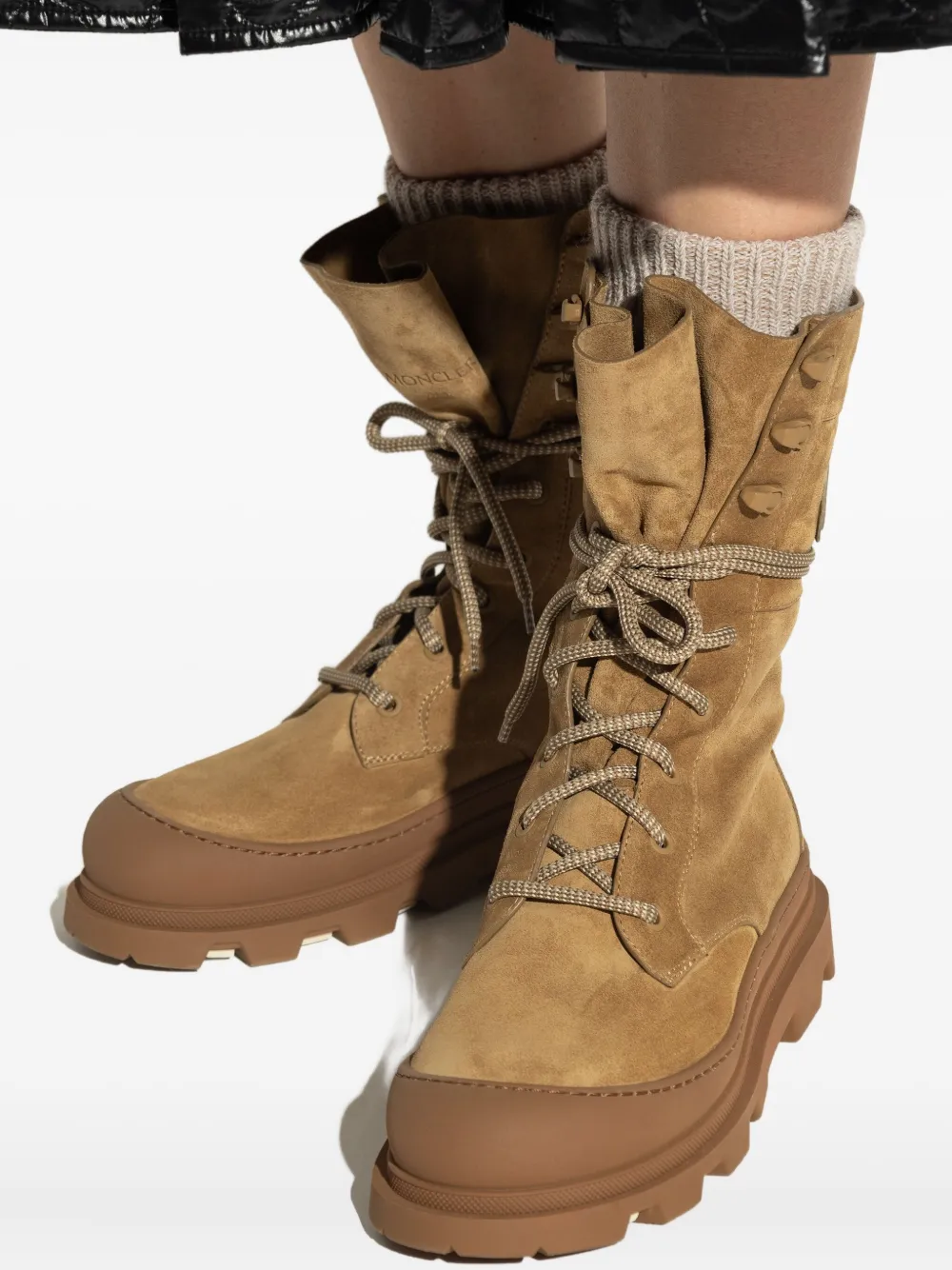 Moncler logo-patch suede boots Brown