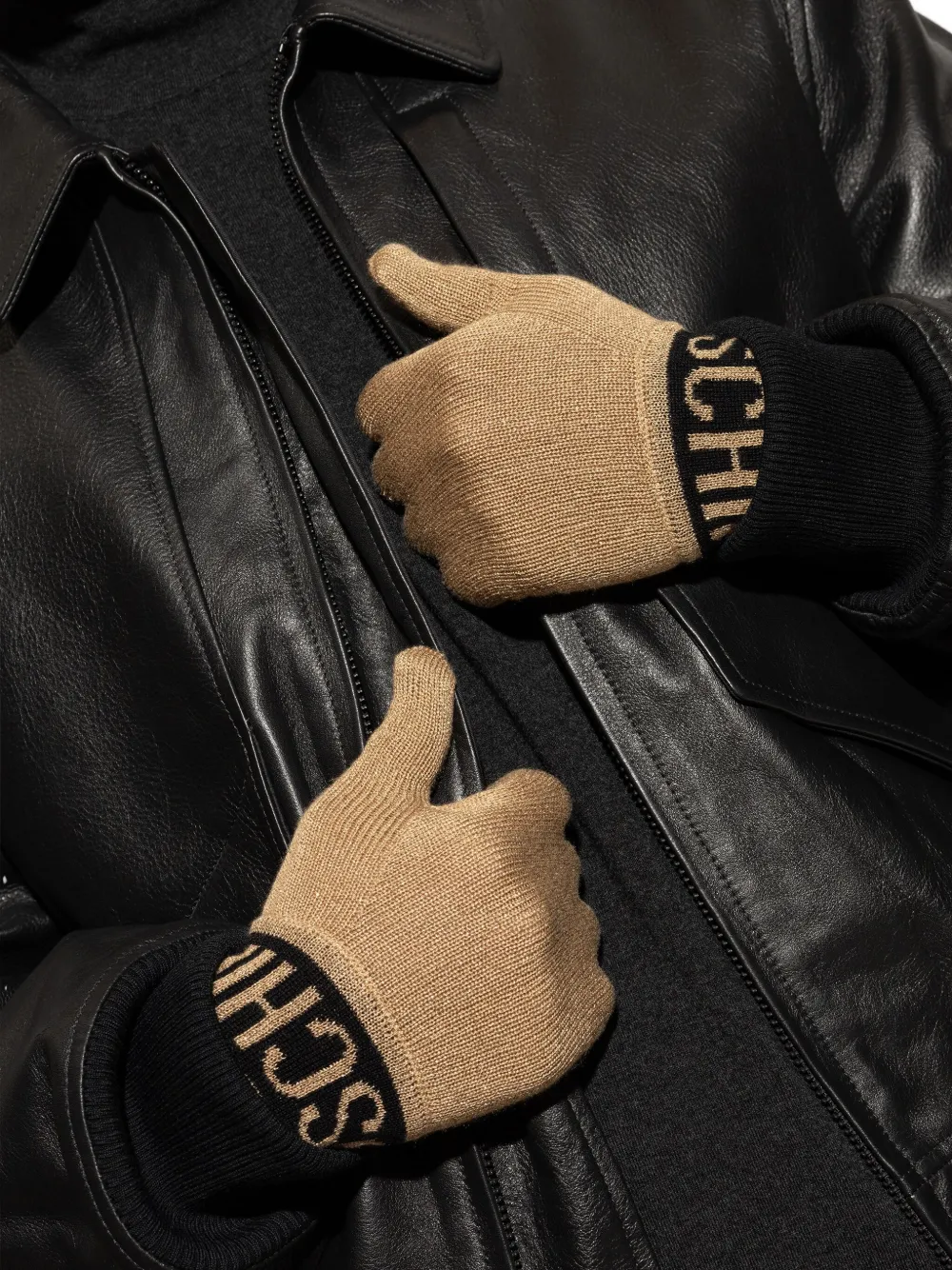 Moschino Logo-intarsia Gloves In Brown