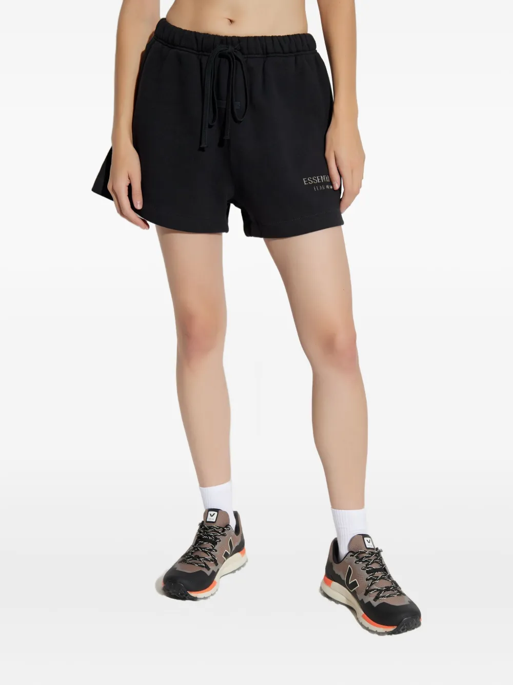 Essentials Drawstring-waist Logo Shorts In Black