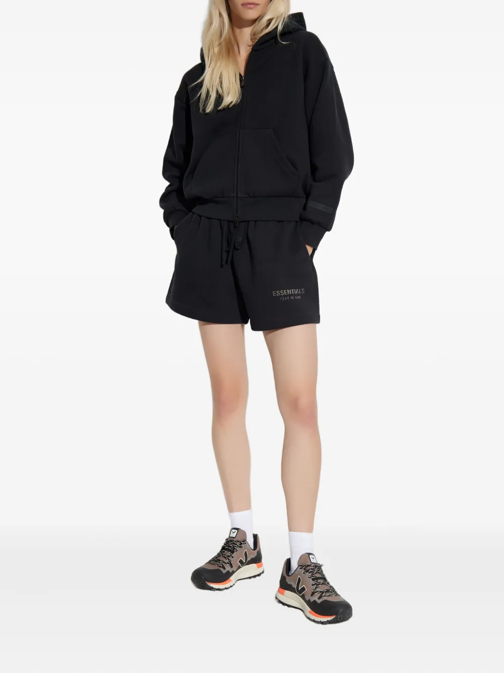 Essentials Drawstring-waist Logo Shorts In Black